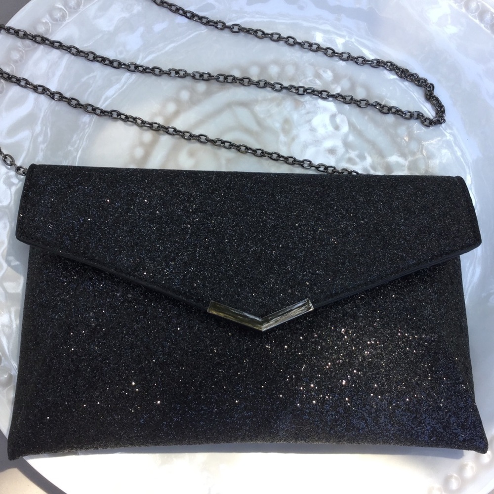 Black Glitter Dust Evening Bag with Chain